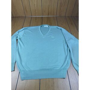 Vintage Izod‎ V-Neck Pullover Sweater Green USA Made 100% Acrylic Mens XL